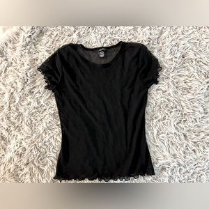 Black mesh top with ruffled edges